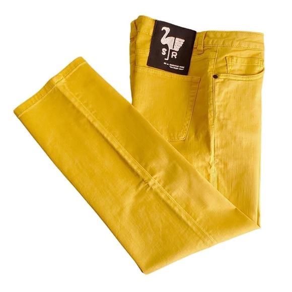 NEW SANDRINE ROSE X FREE PEOPLE WIDE LEG YELLOW HIGH RISE CROP JEANS 25, NWT - Picture 5 of 12